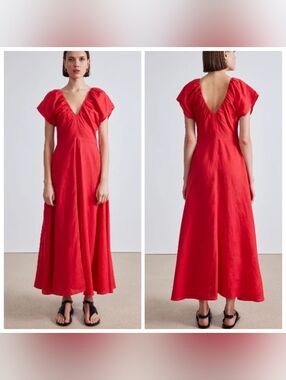 Apiece Apart Monet Linen Ruched Midi Dress 10 Quiet Luxury Vacation Classic